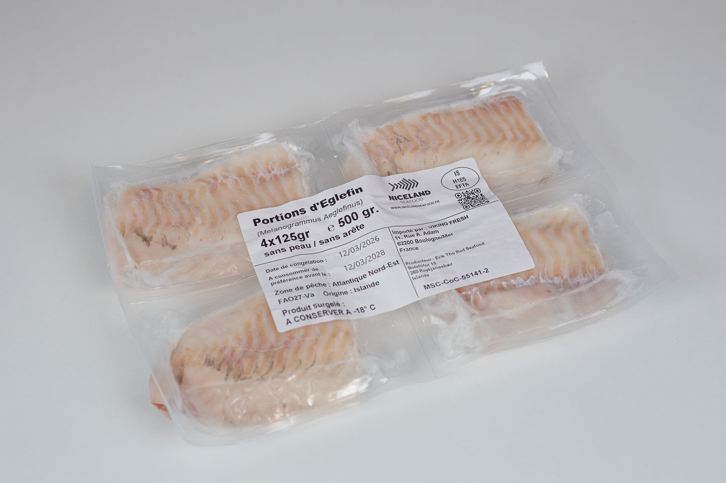 Portions d'églefin congelées