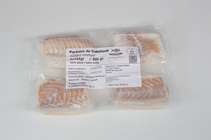Portions de cabillaud congelées