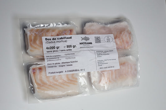 Dos de cabillaud sans peau surgelés